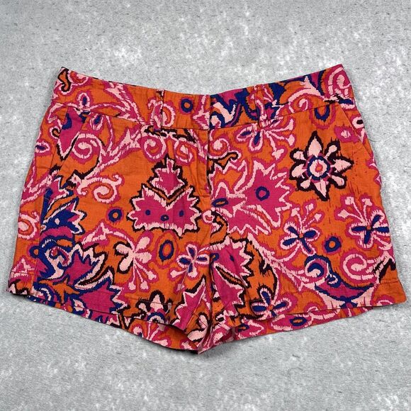 Ann Taylor Loft Shorts Womens Size 4 Orange Navy Floral Pattern Pockets - Picture 1 of 11